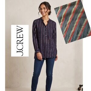 J.Crew Metallic Stripe Popover Tunic Top Navy Blue Burgundy Silver Size 6 NEW